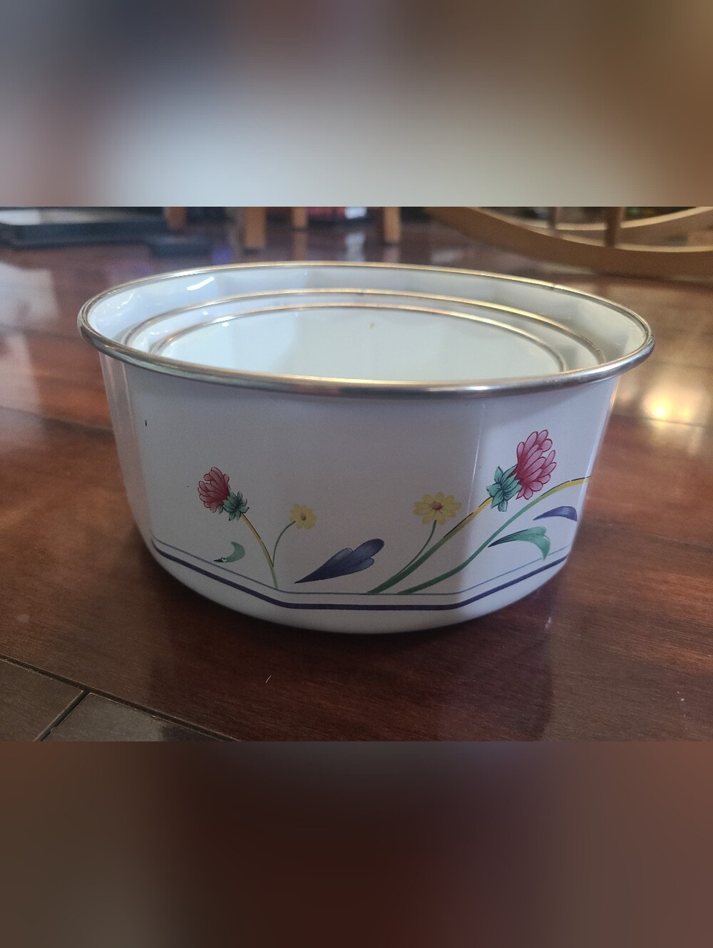 Vintage Lenox Poppies on Blue Enamel Nesting Bowls Set of 3 Mixing Bowls